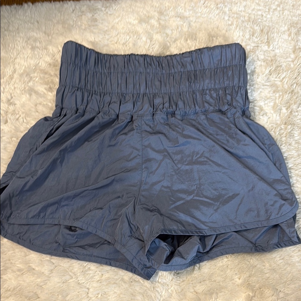 High Waist Blue Athletic Shorts with Elastic Waistband
